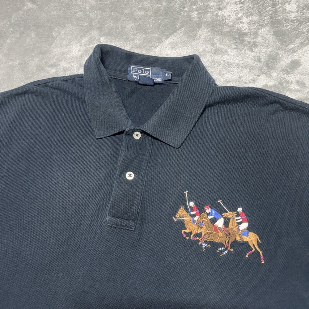 Polo Ralph Lauren Triple Pony Shirt Men XL Black Custom Fit Multi Color Logo